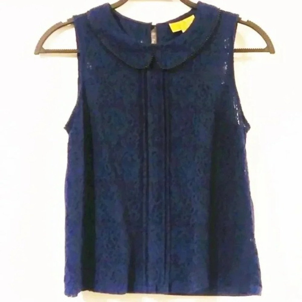 Princess Vera Wang Navy Blue Lace Peter Pan Collar Sleeveless‎ Top Small